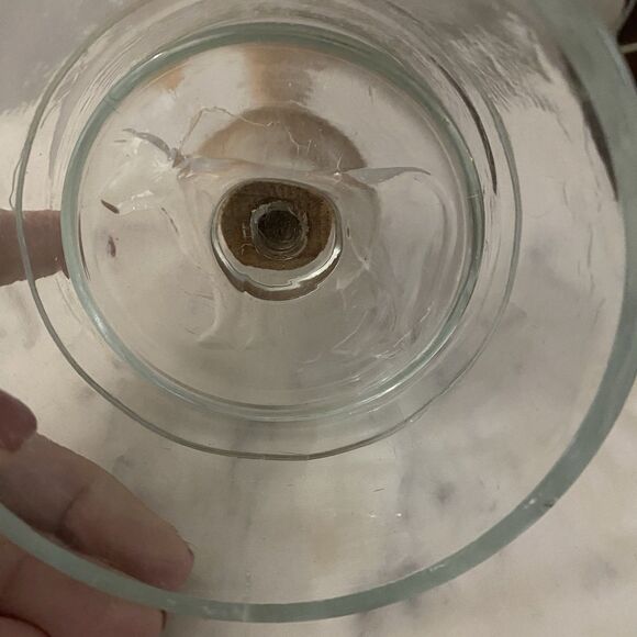 Vintage Glass Butter Press Butter Mold with Wood Handle and Cow Stamp - Picture 3 of 5